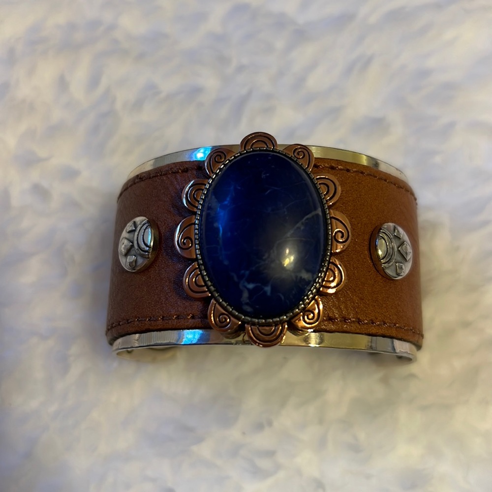 💙🎉HP🎉Rare Brighton Boho Cuff Bracelet W/Leather Copper Blue Stone Gorgeous!💙